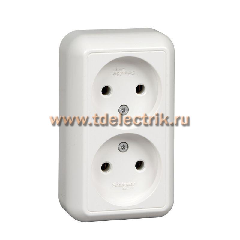 Фотография №1, ПРИМА О/У РОЗЕТКА 2-я без зазем. без штор.ИЗОЛ.ПЛ.16А 250В, БЕЛЫЙ,опт.уп.Россия