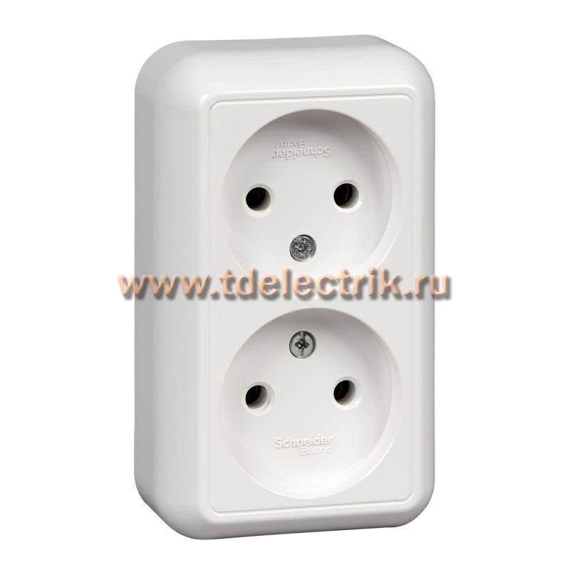 Фотография №1, ПРИМА О/У РОЗЕТКА 2-я без зазем. без штор.ИЗ.ПЛ.16А 250В, БЕЛЫЙ,розн.уп.Россия