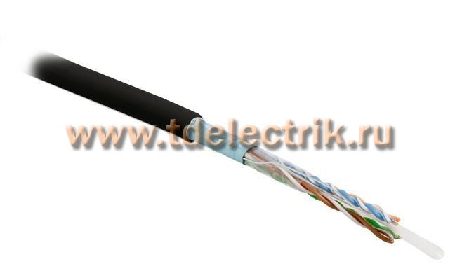 Фотография №1, Hyperline FUTP4-C5E-S24-IN-PVC-BK-305 (305 м) Кабель витая пара экранированная F/UTP категория 5e 4 пары (24 AWG) одножильный (solid) экран - фольга PVC –20°C – +75°C черный - гарантия: 15 лет компонентная 25 лет системная