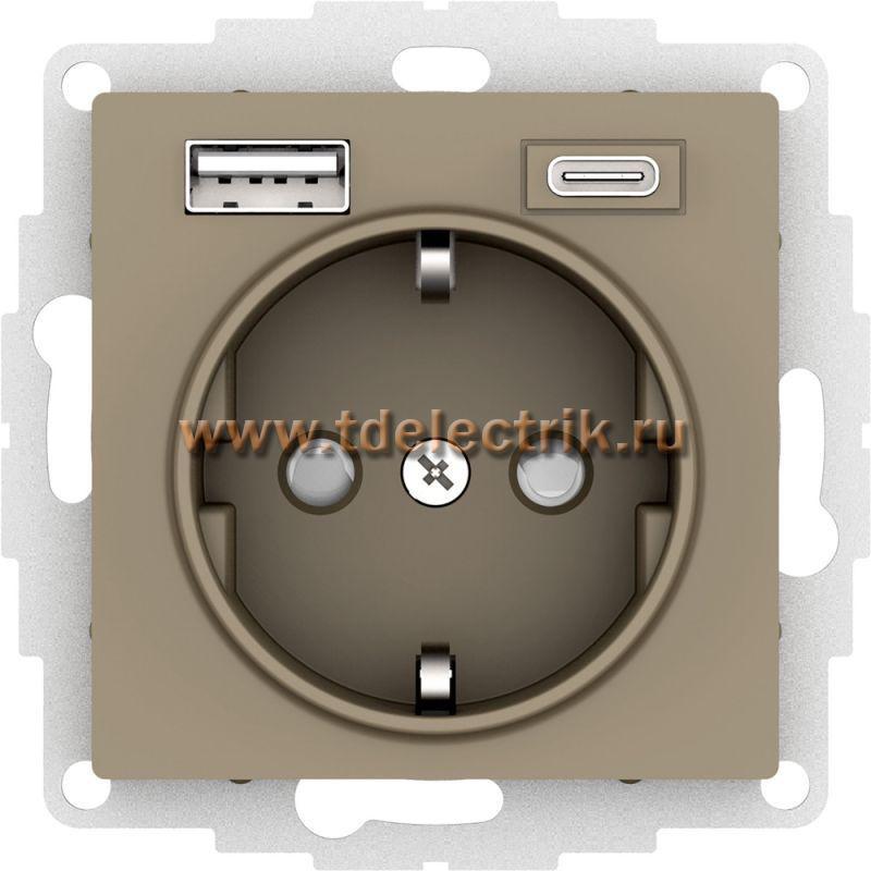 Фотография №1, ATLASDESIGN Розетка 16А c 2 USB A+C  5В/2 4А/3 0А  2х5В/1 5А  механизм  шампань