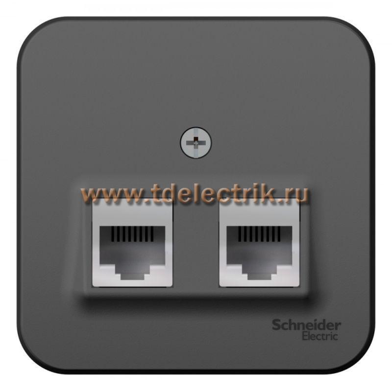 Фотография №1, BLANCA О/У Розетка двойная: комп.RJ45, кат.5E + телеф. RJ11, изол.пл.,антрацит