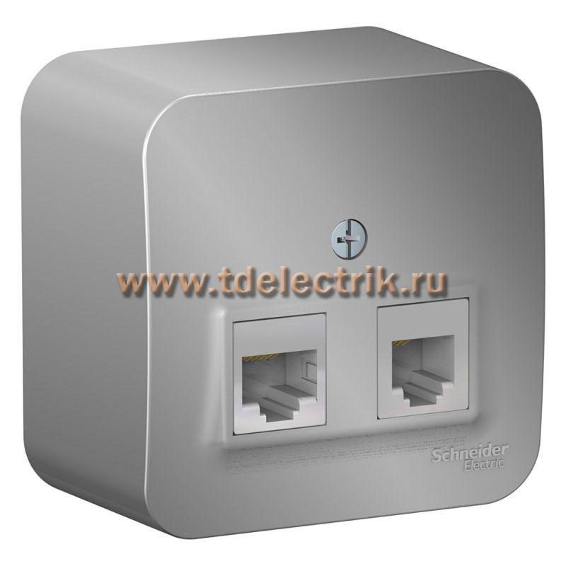 Фотография №1, BLANCA О/У Розетка двойная: комп.RJ45, кат.5E + телеф. RJ11, изол.пл.,алюминий
