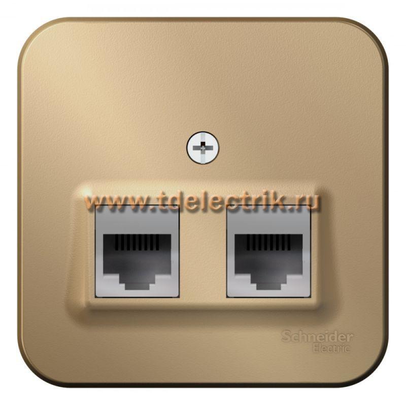 Фотография №1, BLANCA О/У Розетка двойная: комп.RJ45, кат.5Е + телеф. RJ11 изол.пл., титан