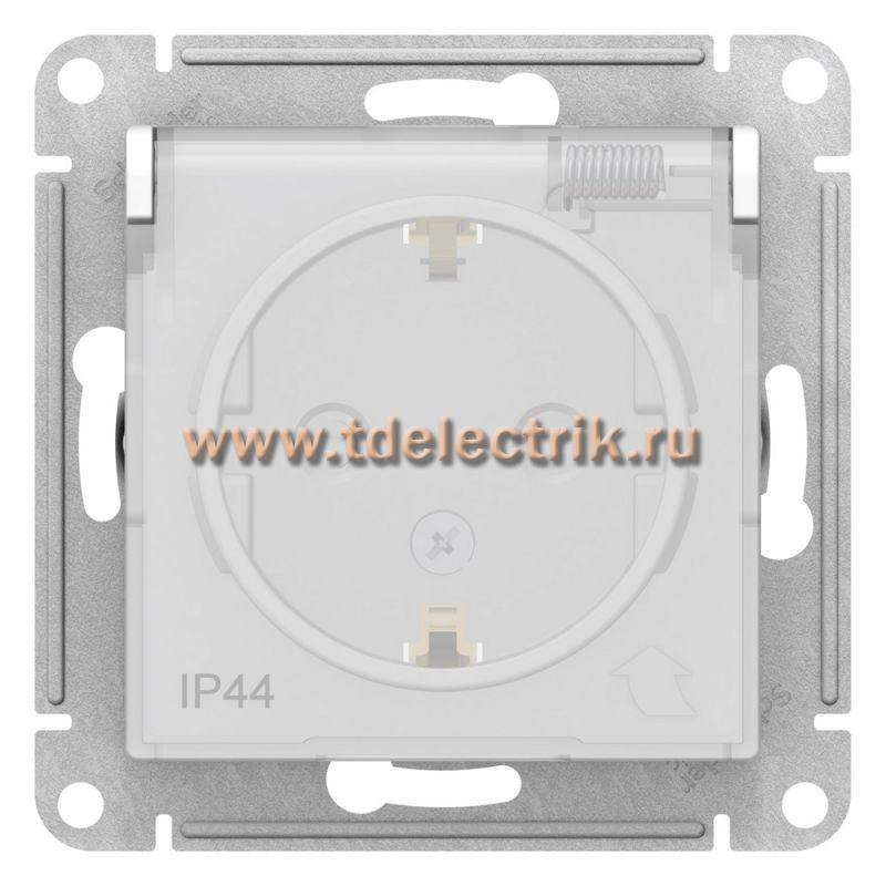 Фотография №1, ATLASDESIGN AQUA Розетка с заземл. со шт. с прозрач. крышк. 16А  IP44  мех белый