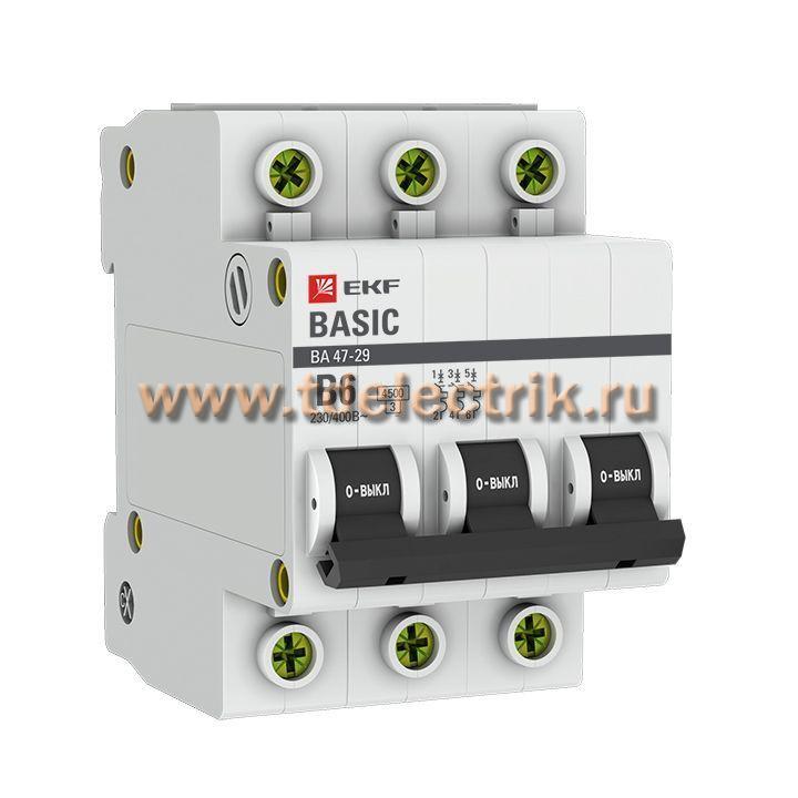 Фотография №1, Автоматический выключатель 3P  6А (B) 4,5кА ВА 47-29 EKF Basic