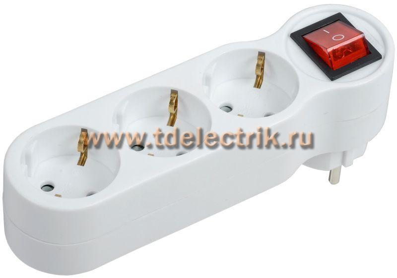 Фотография №1, Тройник Т-01/03В 3 места 2P+PE 16А с выкл. белый IEK