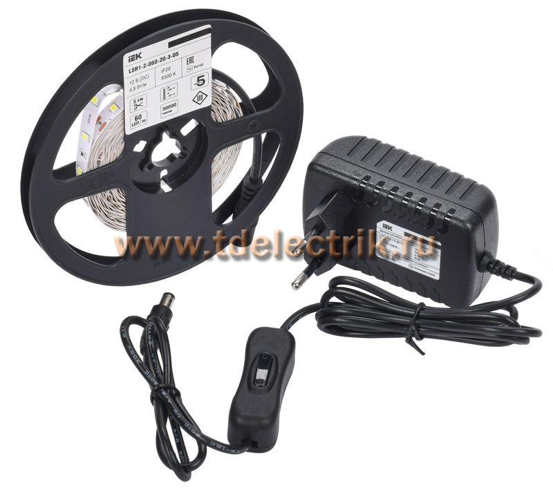 Фотография №1, Комплект DIY (2835W60-4,8-IP20-12В 5м + др. + выкл.) IEK