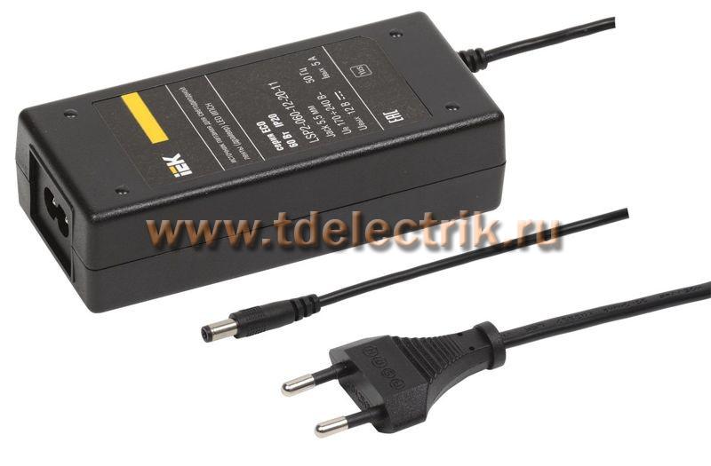 Фотография №1, Драйвер LED ИПСН 60Вт 12 В сетевая вилка-блок -JacK 5,5 мм IP20 IEK-eco