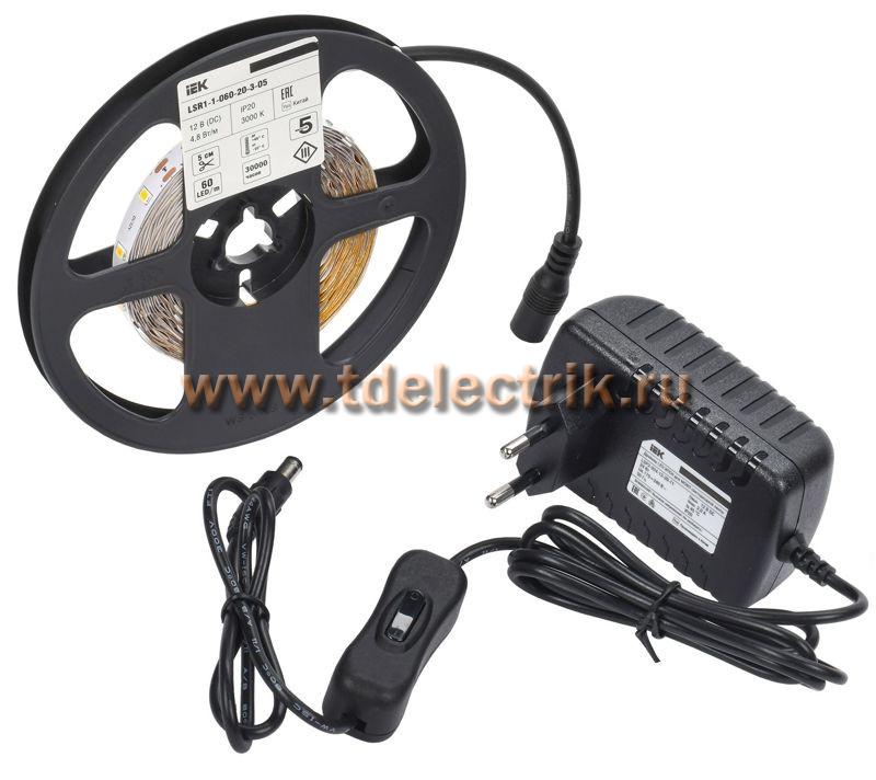 Фотография №1, Комплект DIY (2835WW60-4,8-IP20-12В 5м + др. + выкл.) IEK