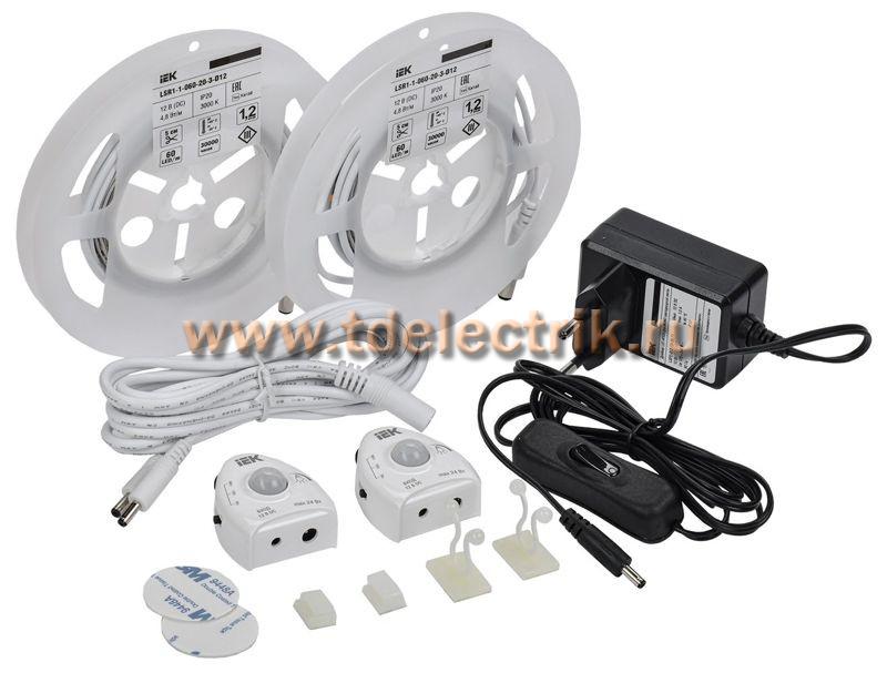 Фотография №1, Комплект DIY (2835WW60-4,8-IP20-12В 2х1,2м + др + 2хДД) IEK