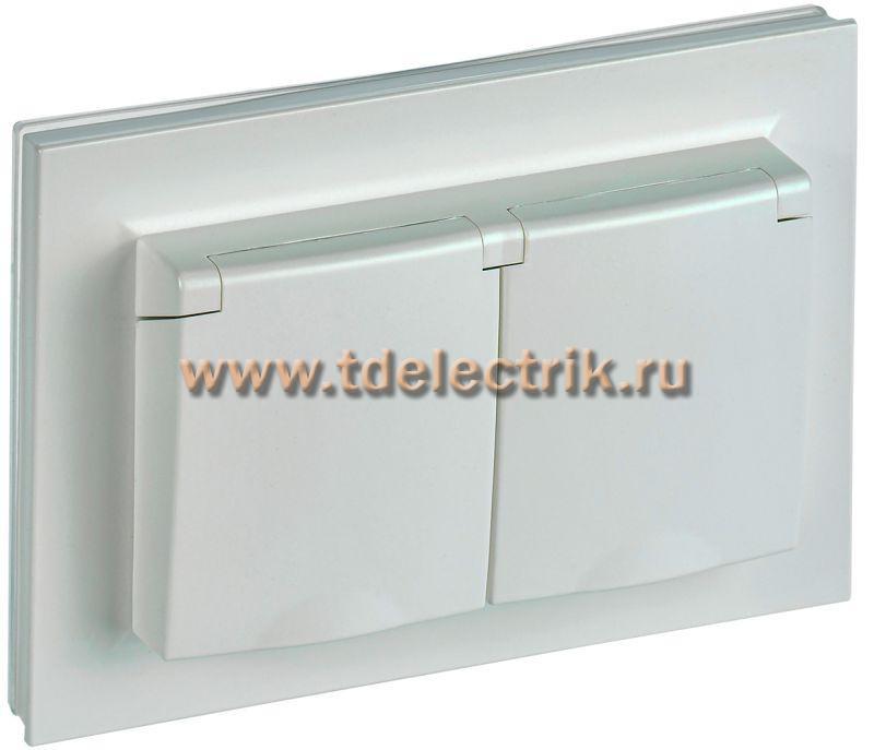 Фотография №1, BRITE Розетка 2-я с кр. 16А в сб IP44 РСбш12-3-44-БрЖ жемч. IEK