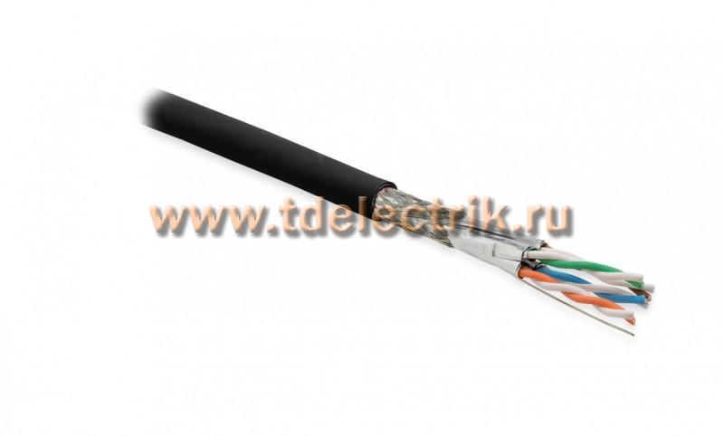 Фотография №1, Hyperline SFTP4-C6A-S23-OUT-PE-BK-500 (500 м) Кабель витая пара экранированная (S/FTP) категория 6a 4 пары (23 AWG) одножильный (solid) каждая пара в фольге общий экран - медная оплетка для внешней прокладки PE черный