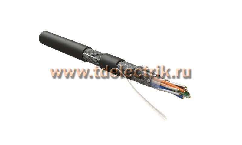 Фотография №1, Hyperline SFUTP4-C5E-S24-OUT-PE-BK-500 (500 м) Кабель витая пара экранированная (SF/UTP4) категория 5E 4 пары (24AWG) одножильный (solid) общий экран - фольга и оплетка PE - 40°C - + 70°C черный