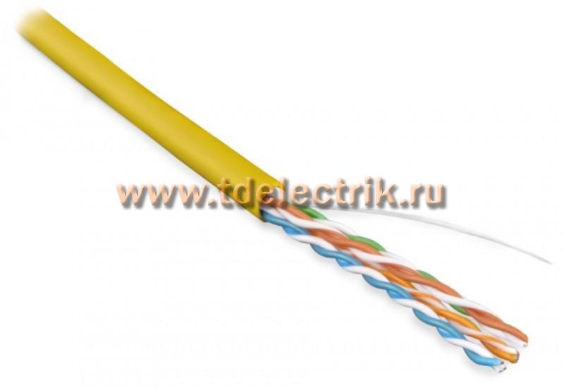 Фотография №1, Hyperline UUTP4-C5E-S24-IN-PVC-YL-100 (100 м) Кабель витая пара неэкранированная U/UTP категория 5e 4 пары (24 AWG) одножильный (solid) PVC -20°C – +75°C желтый - гарантия: 15 лет компонентная 25 лет системная