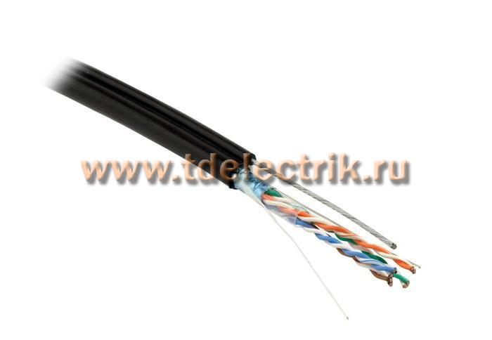 Фотография №1, Hyperline FUTP4-C5E-S24-SW-OUT-PE-BK-500 (500м) Кабель витая пара F/UTP кат.5e 4 пары(24 AWG) одножильн.(solid)экран-фольга с металл.тросомвнешний PE-40°C-+50°C черный-гарантия: 15 лет компонентная