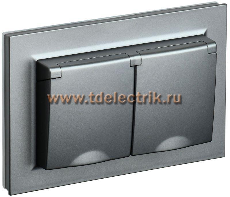 Фотография №1, BRITE Розетка 2-я с кр. 16А в сб IP44 РСбш12-3-44-БрС сталь IEK