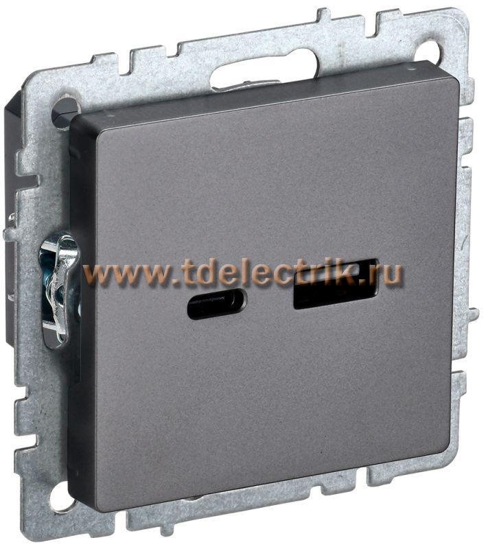 Фотография №1, BRITE Розетка USB A+C 18Вт РЮ11-1-БрС сталь IEK