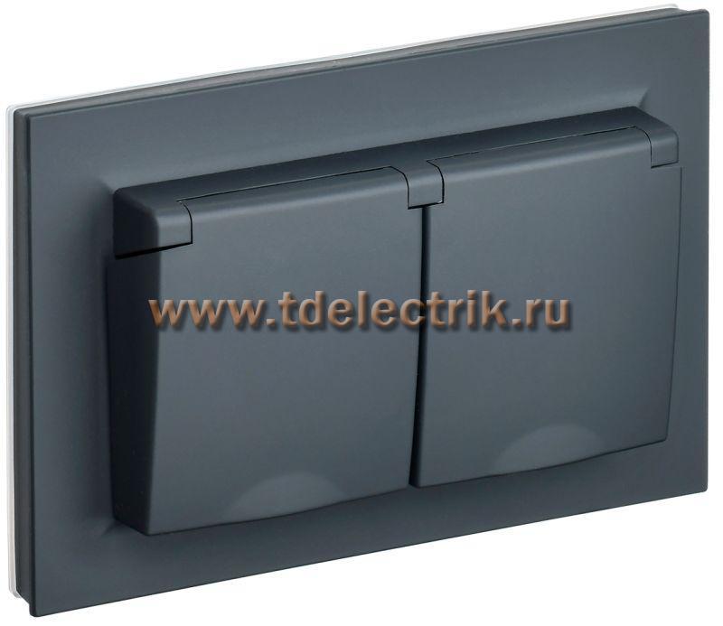 Фотография №1, BRITE Розетка 2-я с кр. 16А в сб IP44 РСбш12-3-44-БрГ граф. IEK