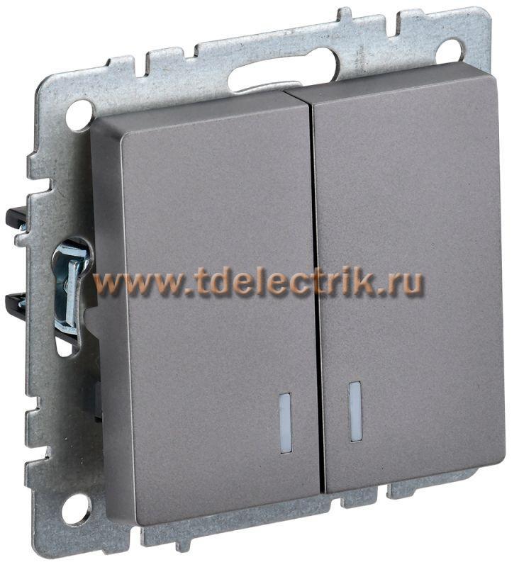 Фотография №1, BRITE Выключатель 2-кл. с инд. 10А ВС10-2-1-БрС сталь IEK