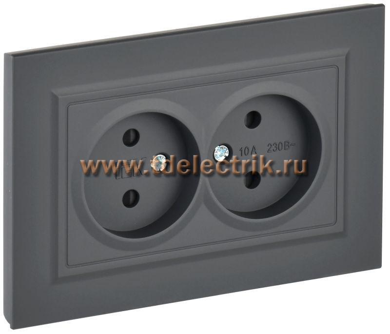 Фотография №1, BRITE Розетка 2-я без з/к с з/ш 10А в сб. РСш12-2-БрГ граф. IEK