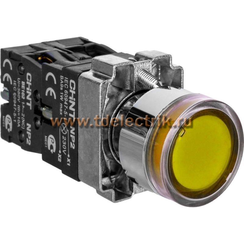 Фотография №1, Кнопка управления NP2-BW3561 плоская, желтая, 1НО, AC/DC230В(LED), IP40 (R)