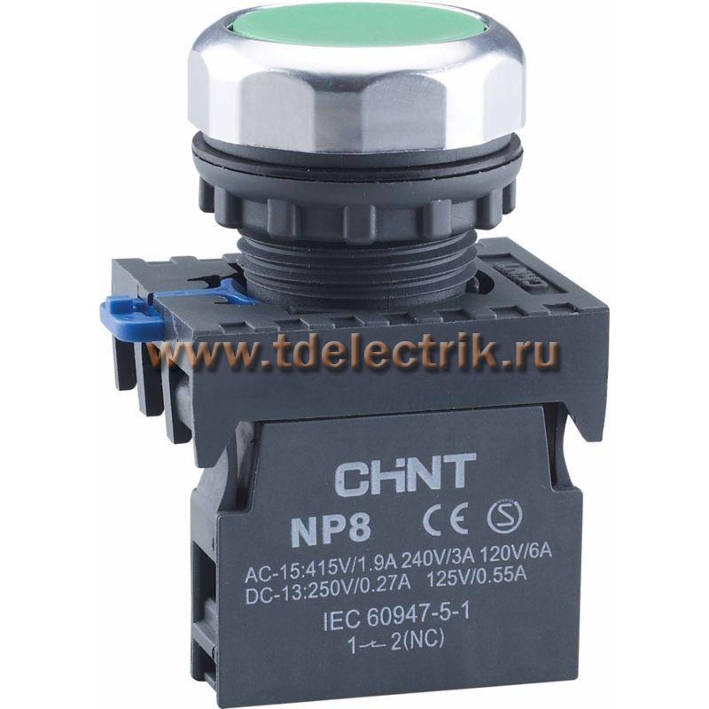 Фотография №1, Кнопка упр. NP8-20BN/3 без подсветки, самовозв., зеленый, 2НО, IP65 (R)