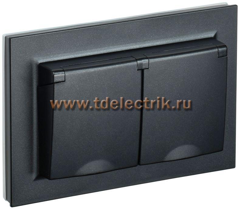 Фотография №1, BRITE Розетка 2-я с кр. 16А в сб IP44 РСбш12-3-44-БрЧ черн. IEK
