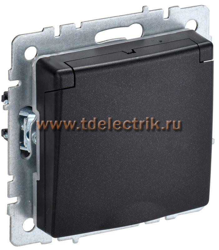 Фотография №1, BRITE Розетка с з/к/ш с кр. 16А IP20 РСбш10-3-БрЧ черн. IEK