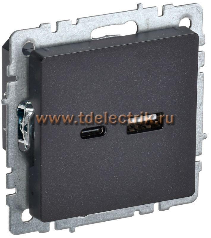 Фотография №1, BRITE Розетка USB A+C 18Вт РЮ11-1-БрЧ черн. IEK