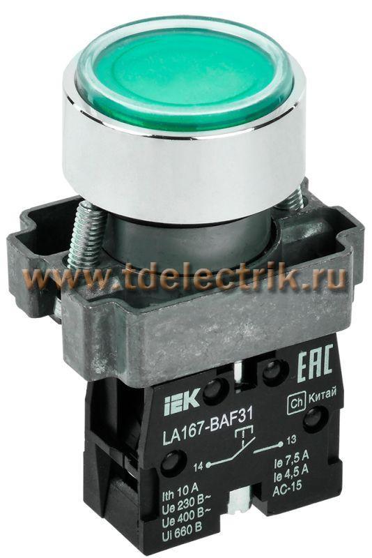 Фотография №1, Кнопка LA167-BAF31 d=22мм 1з зеленая IEK