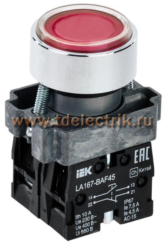 Фотография №1, Кнопка LA167-BAF45 d=22мм 1з+1р красная IEK