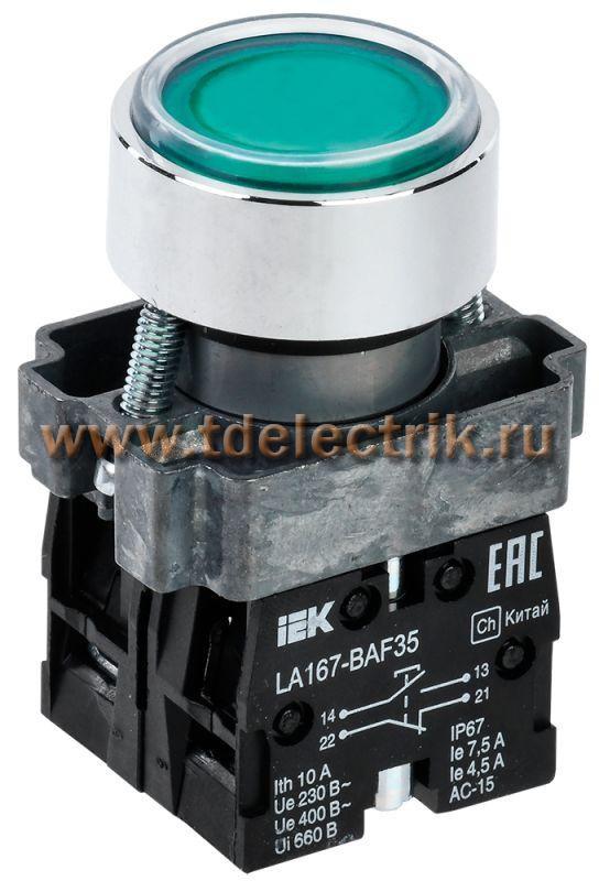 Фотография №1, Кнопка LA167-BAF35 d=22мм 1з+1р зеленая IEK