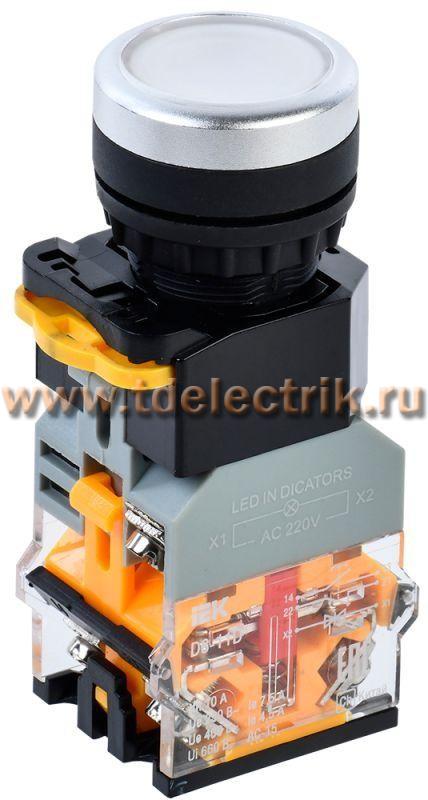 Фотография №1, Кнопка D8-11D d=22мм 1з+1р с подсветкой белая IEK