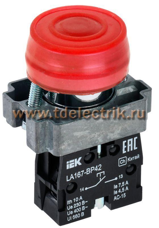 Фотография №1, Кнопка LA167-BP42 d=22мм 1р красная IEK