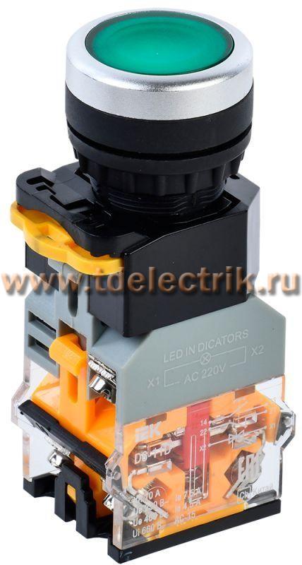 Фотография №1, Кнопка D8-11D d=22мм 1з+1р с подсветкой зеленая IEK