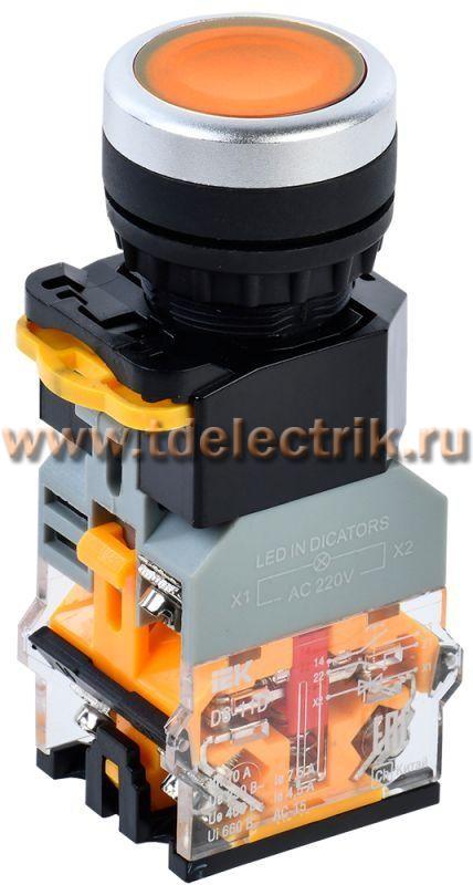 Фотография №1, Кнопка D8-11D d=22мм 1з+1р с подсветкой желтая IEK