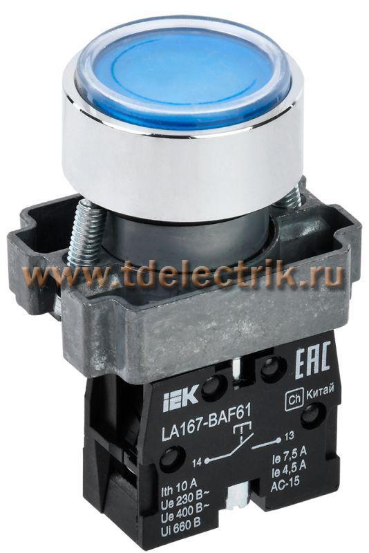 Фотография №1, Кнопка LA167-BAF61 d=22мм 1з синяя IEK