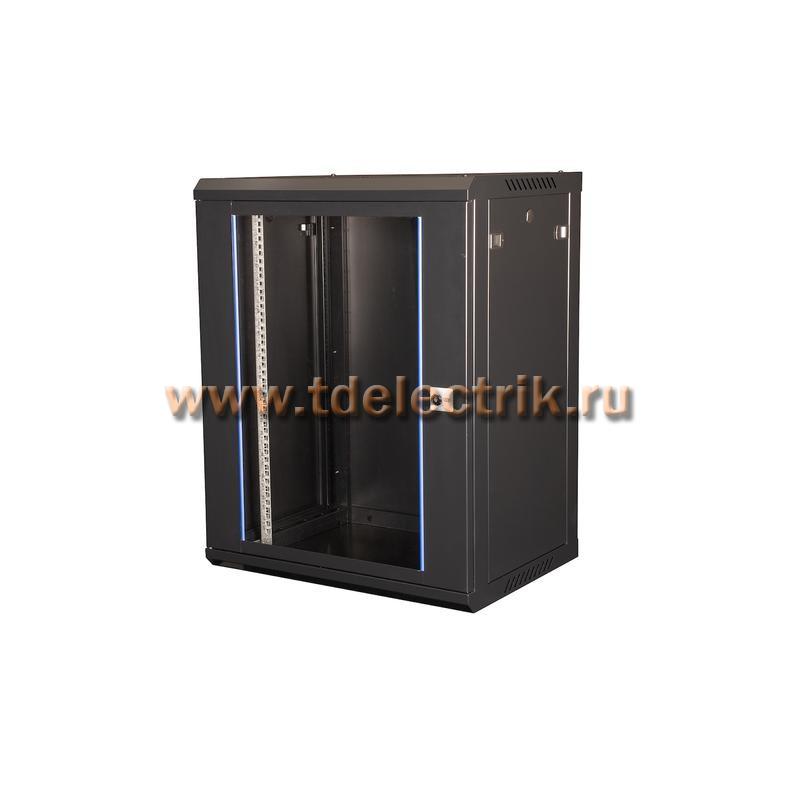 Фотография №1, DATAREX Шкаф 19 телекоммуникационный настенный, 15U 769x600x450 мм, дверь стекло, черный DR-634001