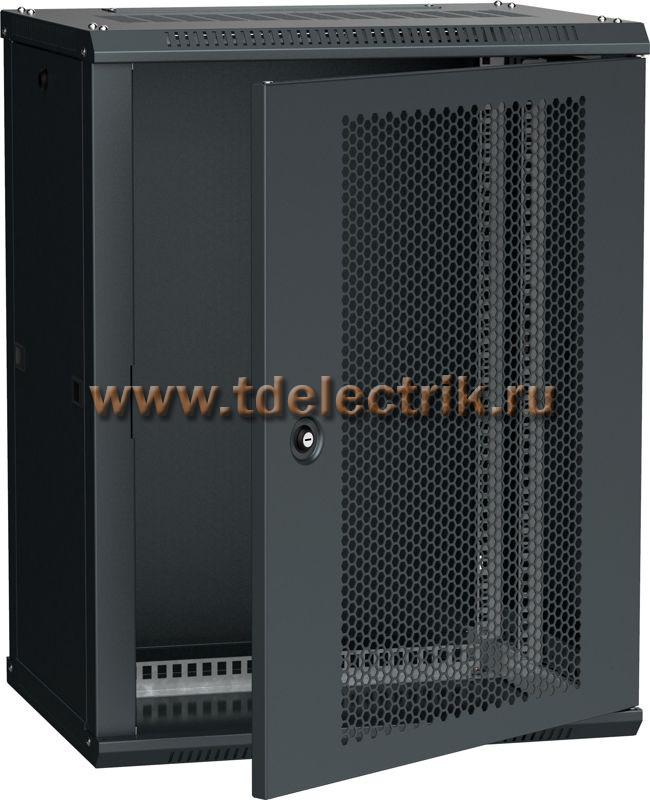 Фотография №1, Шкаф LINEA W 18U 600х650мм укомплектованный дверь перфорированная черный RAL9005