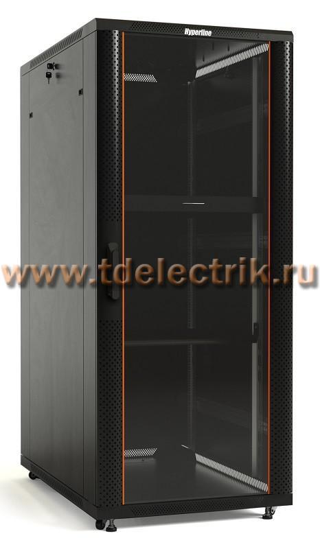 Фотография №1, Hyperline TTB-4761-AS-RAL9004 Шкаф напольный 19-дюймовый, 47U, 2277х600х1000 мм (ВхШхГ), передняя стеклянная дверь со стальными перфорированными боковинами, задняя дверь сплошная, ручка с замком, крыша нового типа, цвет черный (RAL 9004) (разобранный
