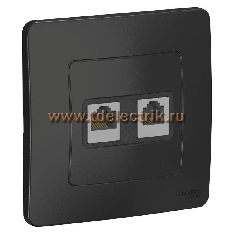 Фотография №1, BLANCA С/У Розетка двойная: комп.RJ45, кат.5E + телефон. RJ11, антрацит