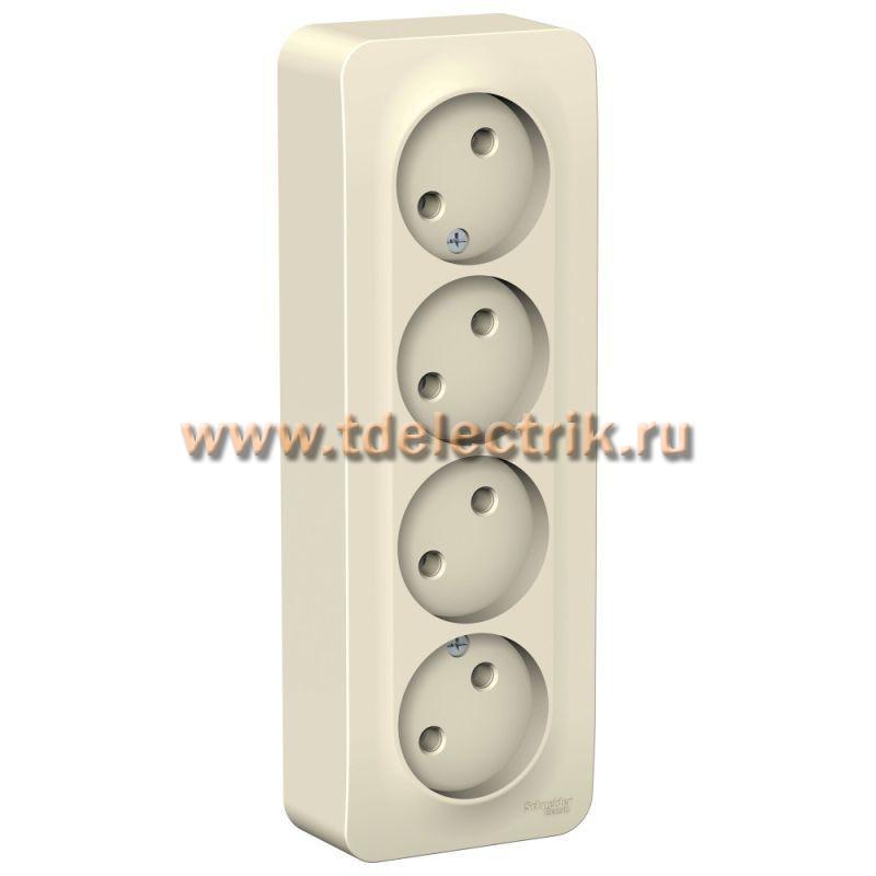 Фотография №1, BLANCA О/У Розетка 4-ая без заземл. без шторок изол.пл., 16А, 250В, молочный