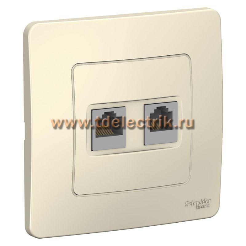Фотография №1, BLANCA С/У Розетка двойная: комп.RJ45, кат.5E + телефон. RJ11, молочный