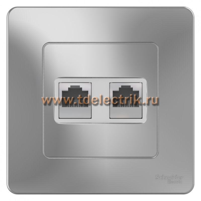 Фотография №1, BLANCA С/У Розетка двойная: комп.RJ45, кат.5E + телефон. RJ11, алюминий
