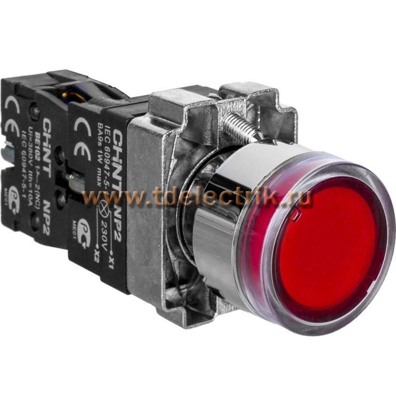 Фотография №1, Кнопка управления NP2-BW3461 плоская, красная, 1НО  AC/DC230В(LED), IP40 (R)
