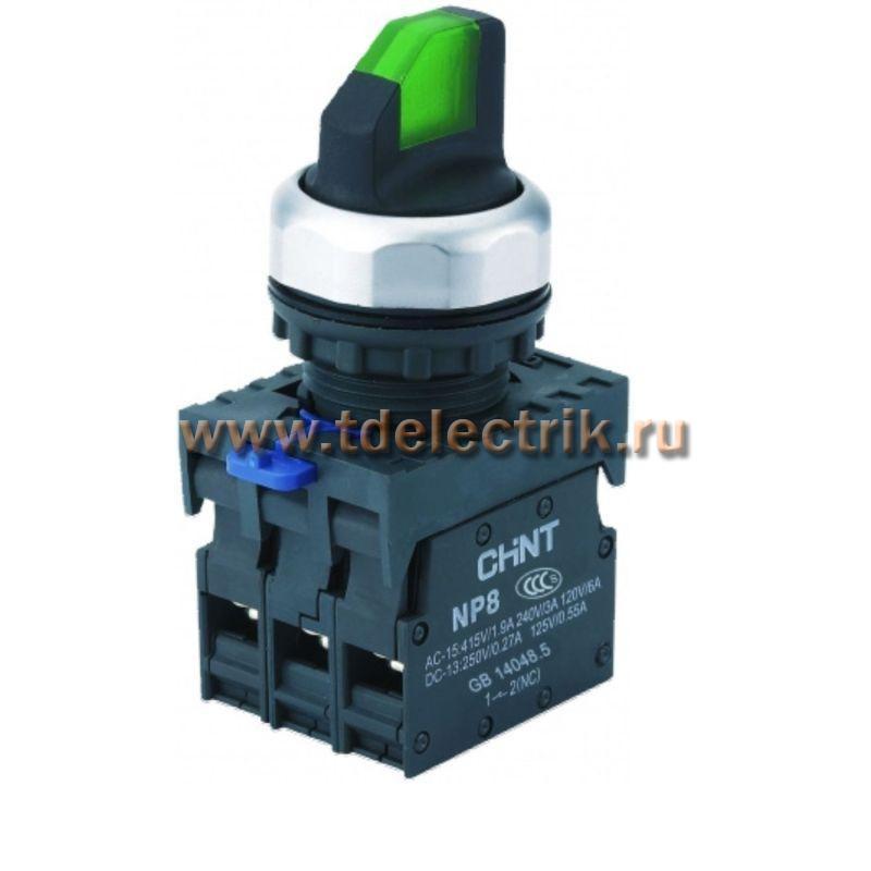 Фотография №1, Переключатель подсвет. NP8-11XD/313, 3 полож., фикс., зелен., AC110-230В(LED), 1НО+1НЗ, IP65 (R)