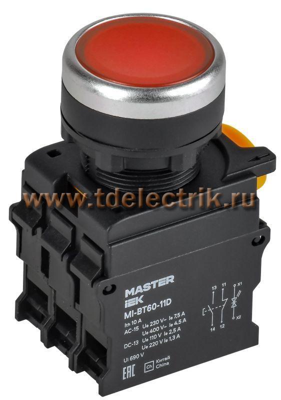 Фотография №1, Кнопка с подсветкой d=22мм 1NO+1NC красная MASTER IEK