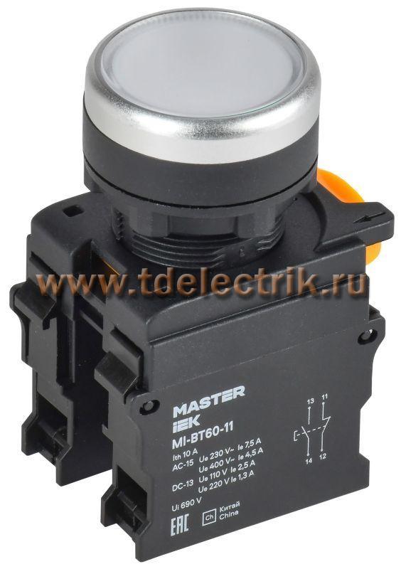 Фотография №1, Кнопка d=22мм 1NO+1NC белая MASTER IEK