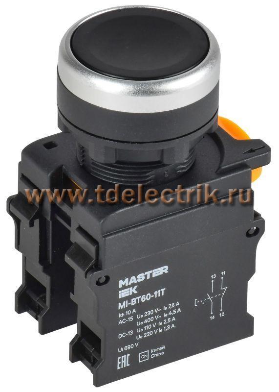 Фотография №1, Кнопка с фиксацией d=22мм 1NO+1NC чёрная MASTER IEK