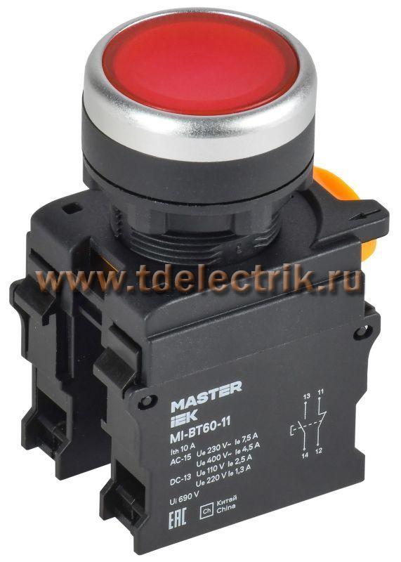 Фотография №1, Кнопка d=22мм 1NO+1NC красная MASTER IEK